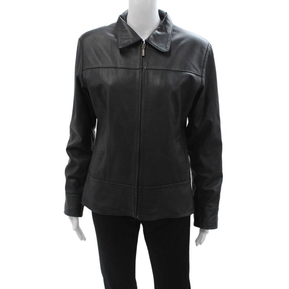 San Diego Women Jacket Black Collared Zip Long Sleeve Cotton Blend Solid Size L